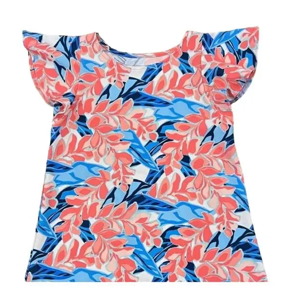 NWT Pappagallo Girls' Pink, Blue &White Floral Flutter Sleeve Dress - L (10/12) - Picture 2 of 10